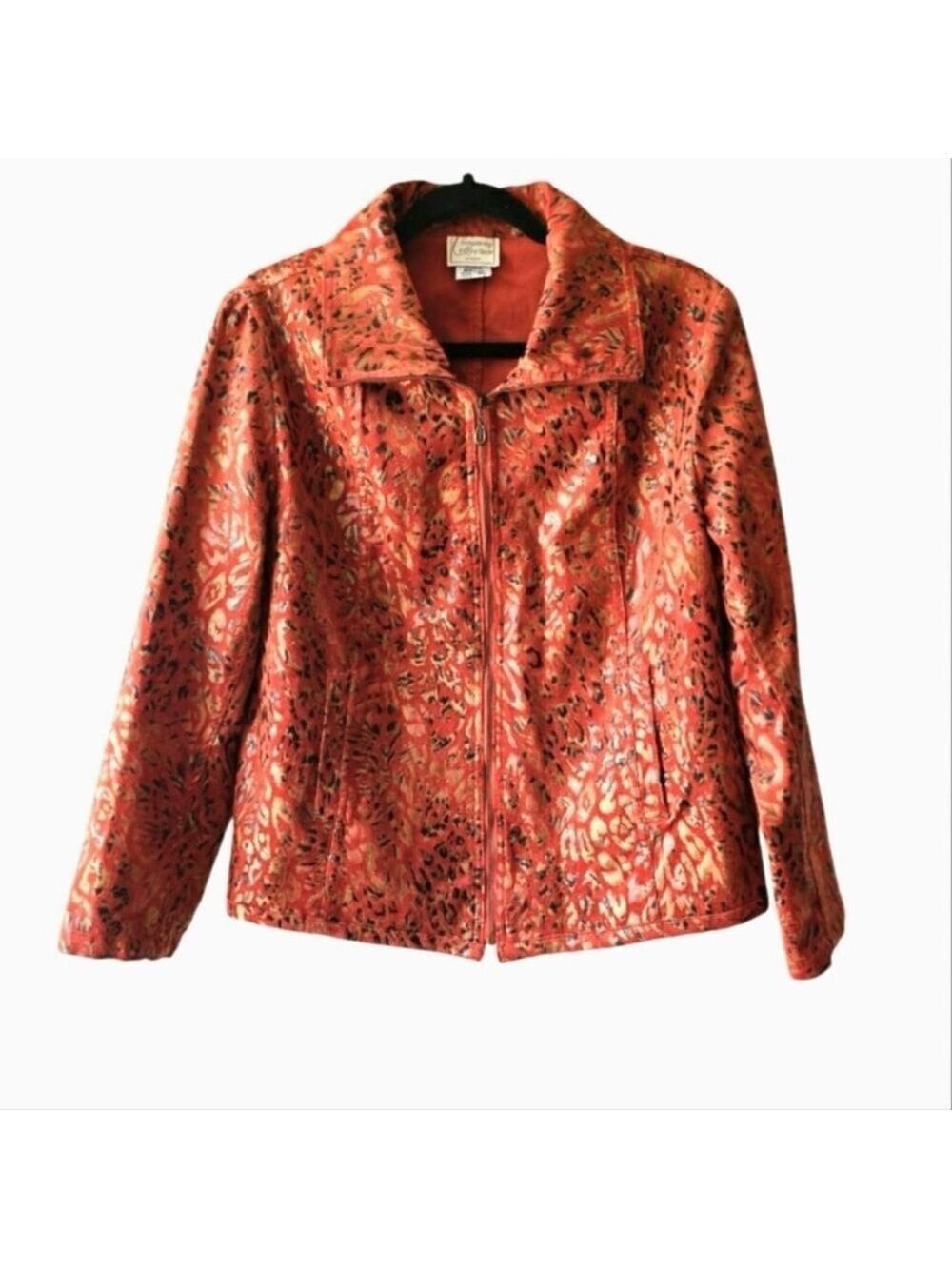 Vintage RARE Company Collection Burnt Orange Leopard Metallic Blazer Jacket 10P